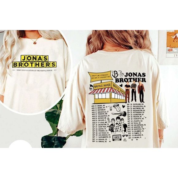 Jonas Brothers Waffle House Shirt Jonas Brothers Tour Shirt 2 Sided - Picture 1 of 4